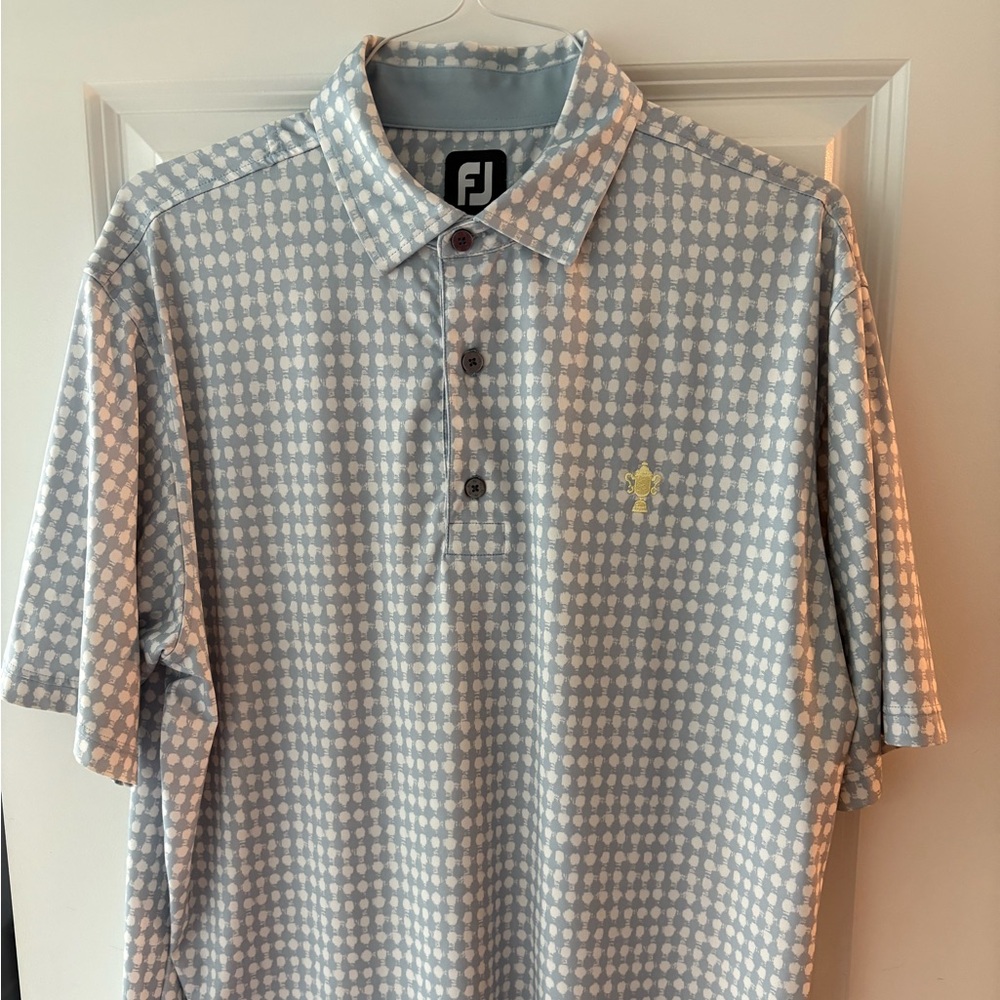FJ Size Large Men's Blue Patterned Polo Shirt